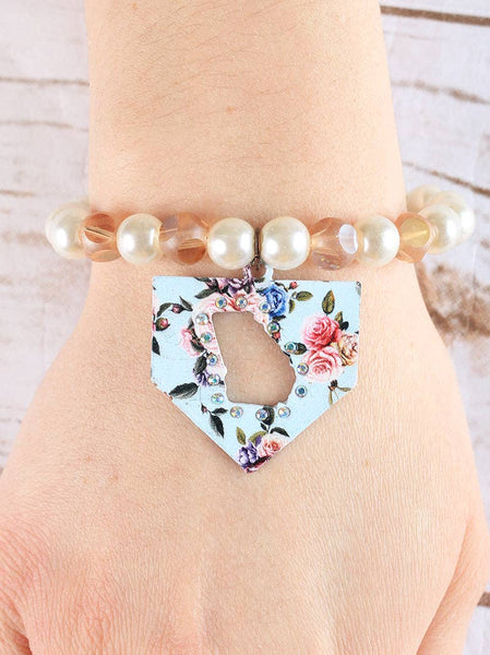 Light Blue Floral Georgia Bracelet, Copper: Mix Pattern / One Size