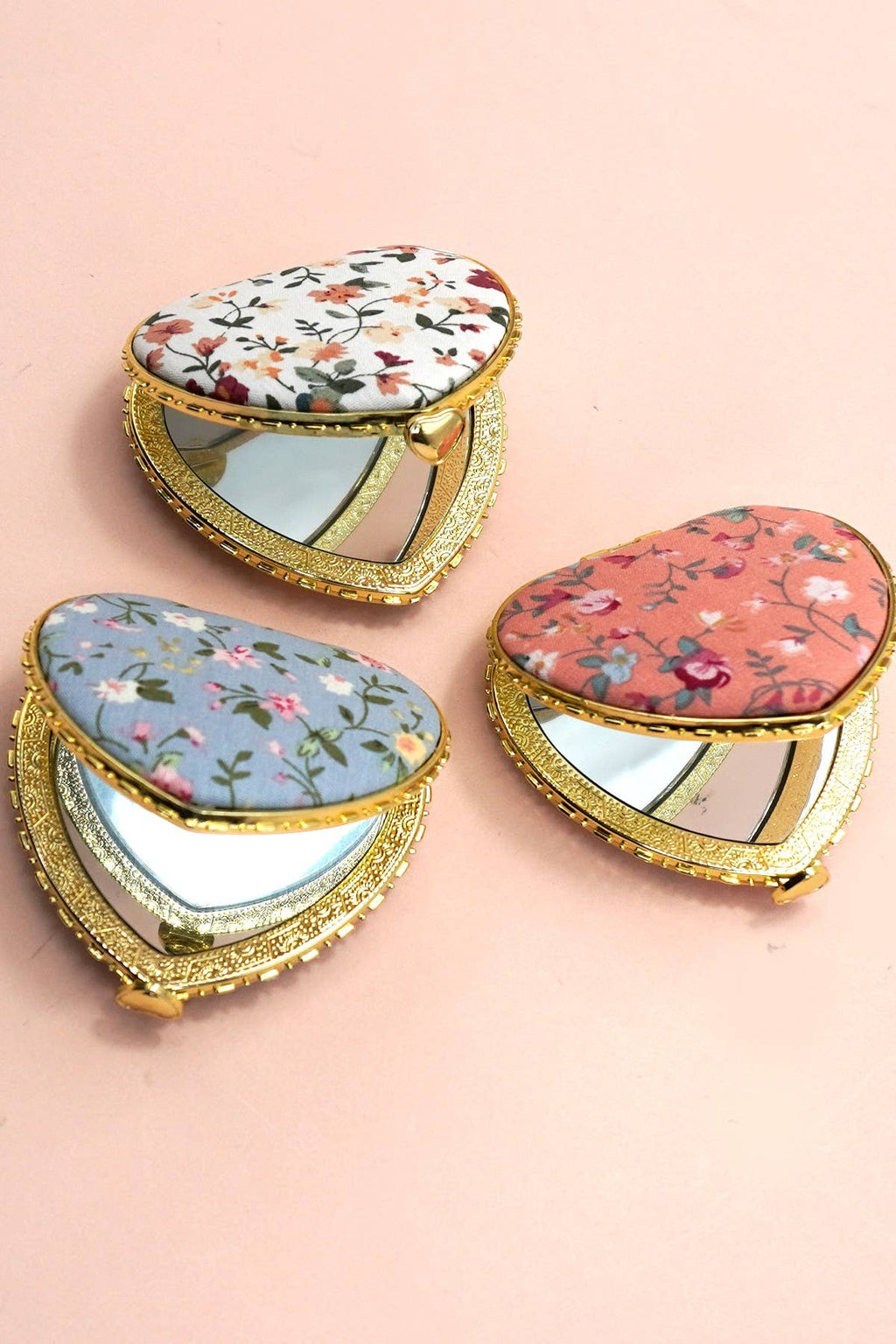 TRAVEL POCKET COMPACT HANDHELD FLORAL MIRROR | 40M103: OFF WHITE