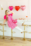Pink Gingham Button-Up Dress: Pink / M