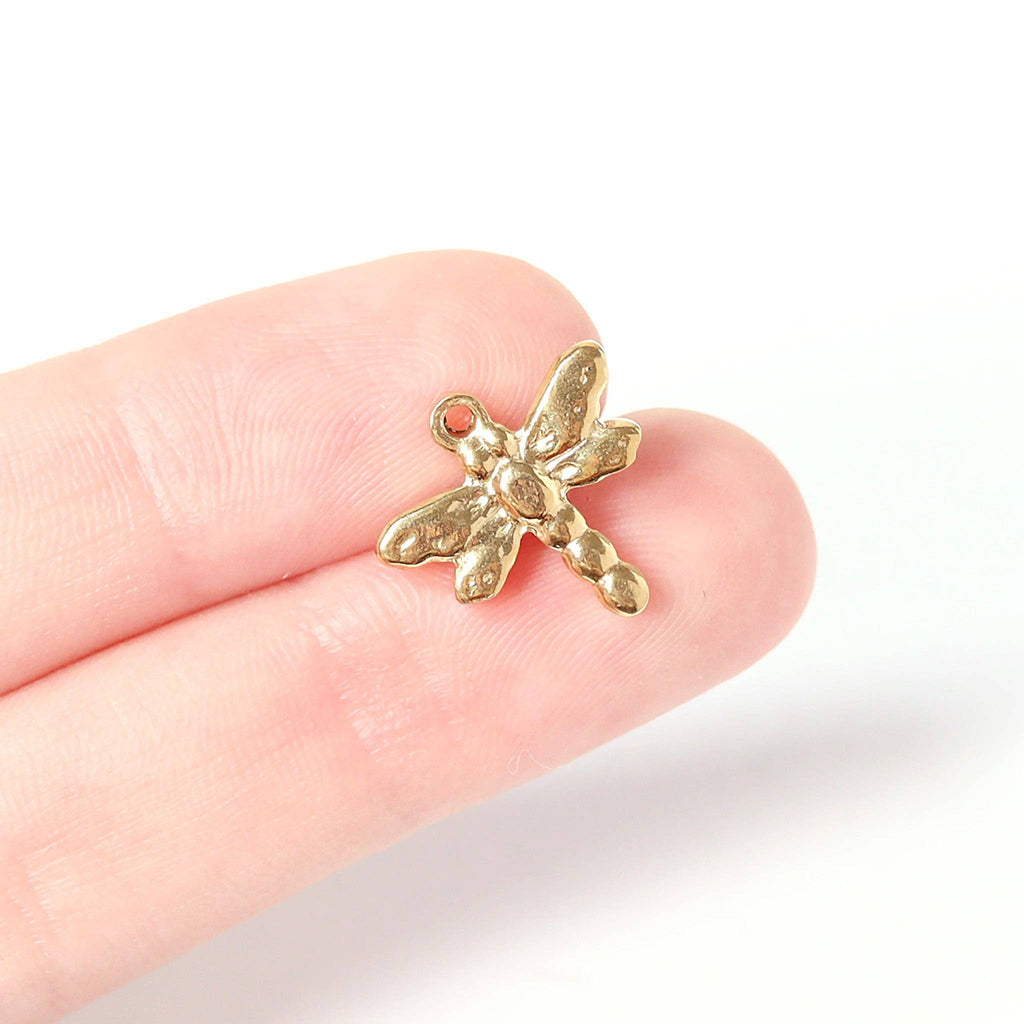18K Gold PVD Stainless Steel Dragonfly Charm: Stainless
