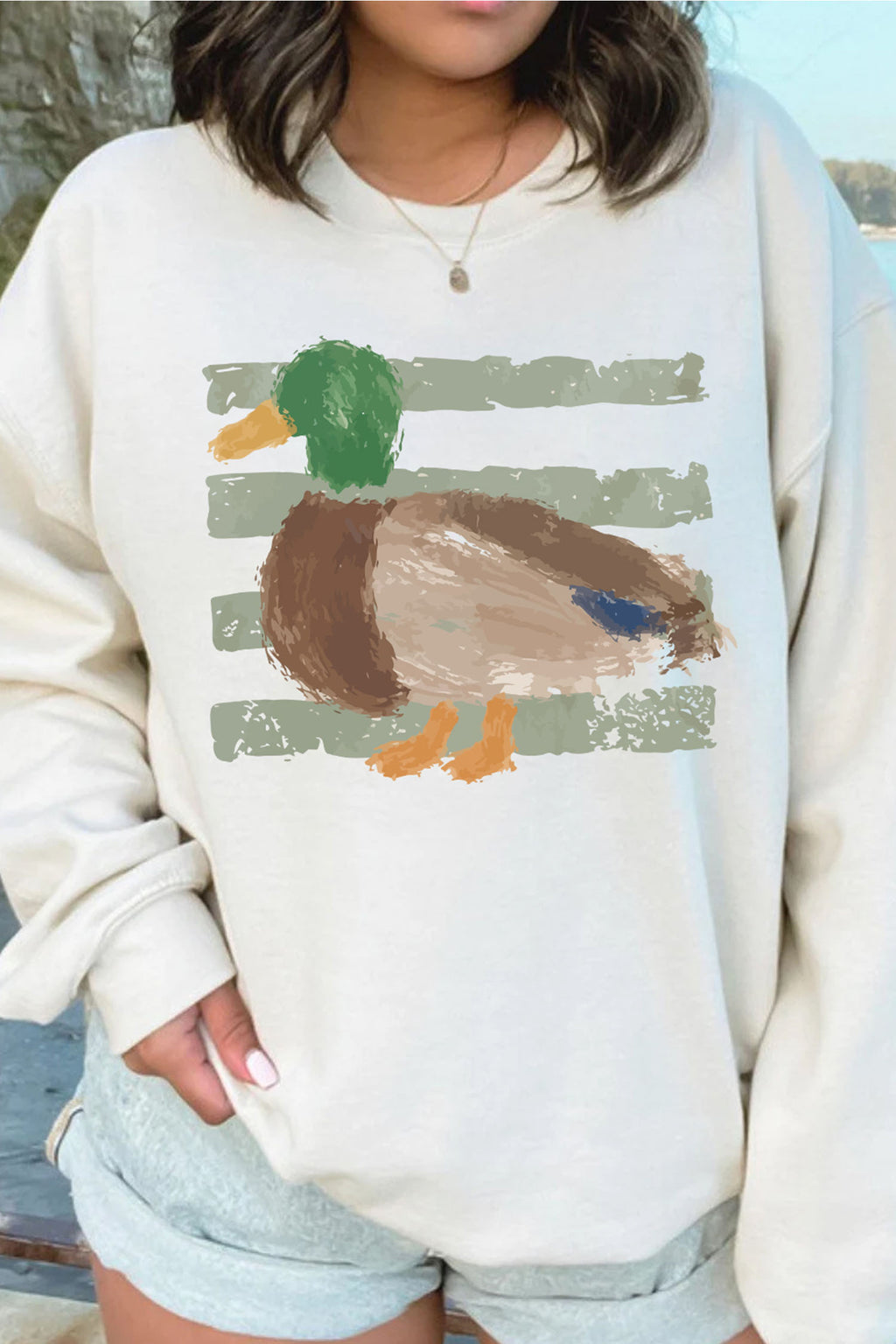 White Western Duck Graphic Sweatshirt
