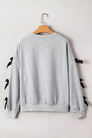 Light Grey Santa Claus Sequins Patch Ribbon Bow Detail Split Sleeve Baggy Sweatshirt
