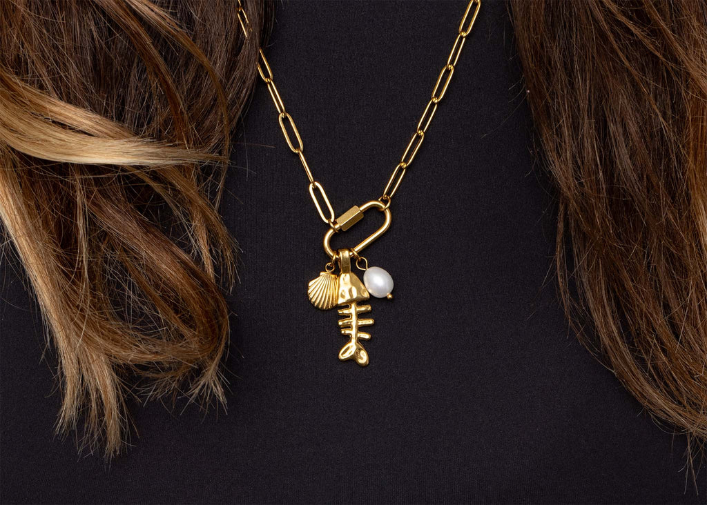 18K Gold PVD Paperclip Carabiner Necklace: Gold / 18+2"