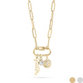 18K PVD Gold Carabiner "Faith" Paperclip Charm Necklace: Gold