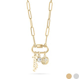 18K PVD Gold Carabiner "Faith" Paperclip Charm Necklace: Gold