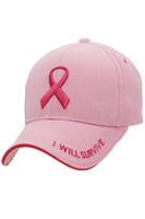 Breast Cancer Awareness Ribbon Baseball Cap: White