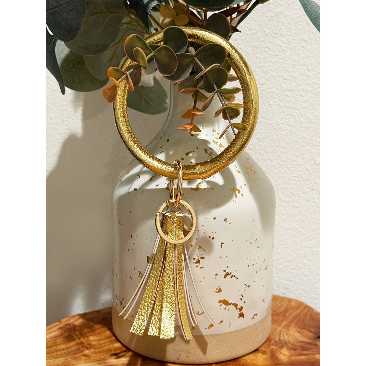 Metallic PU Leather Wristlet Bangle Key Chain: GOLD / ONE(6)