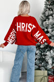 Fiery Red MERRY CHRISTMAS HO HO HO Drop Shoulder Loose Sweater