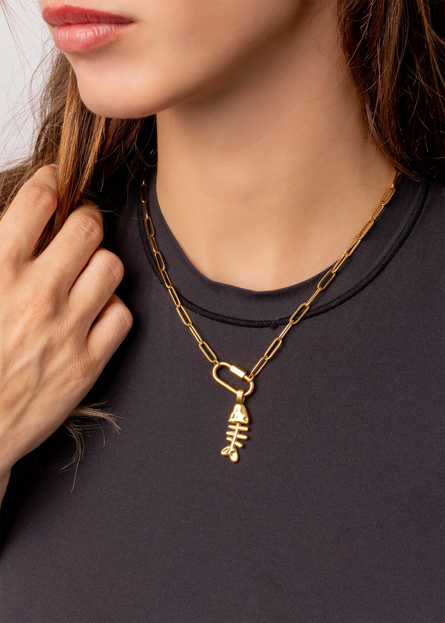 18K Gold PVD Paperclip Carabiner Necklace: Gold / 18+2"