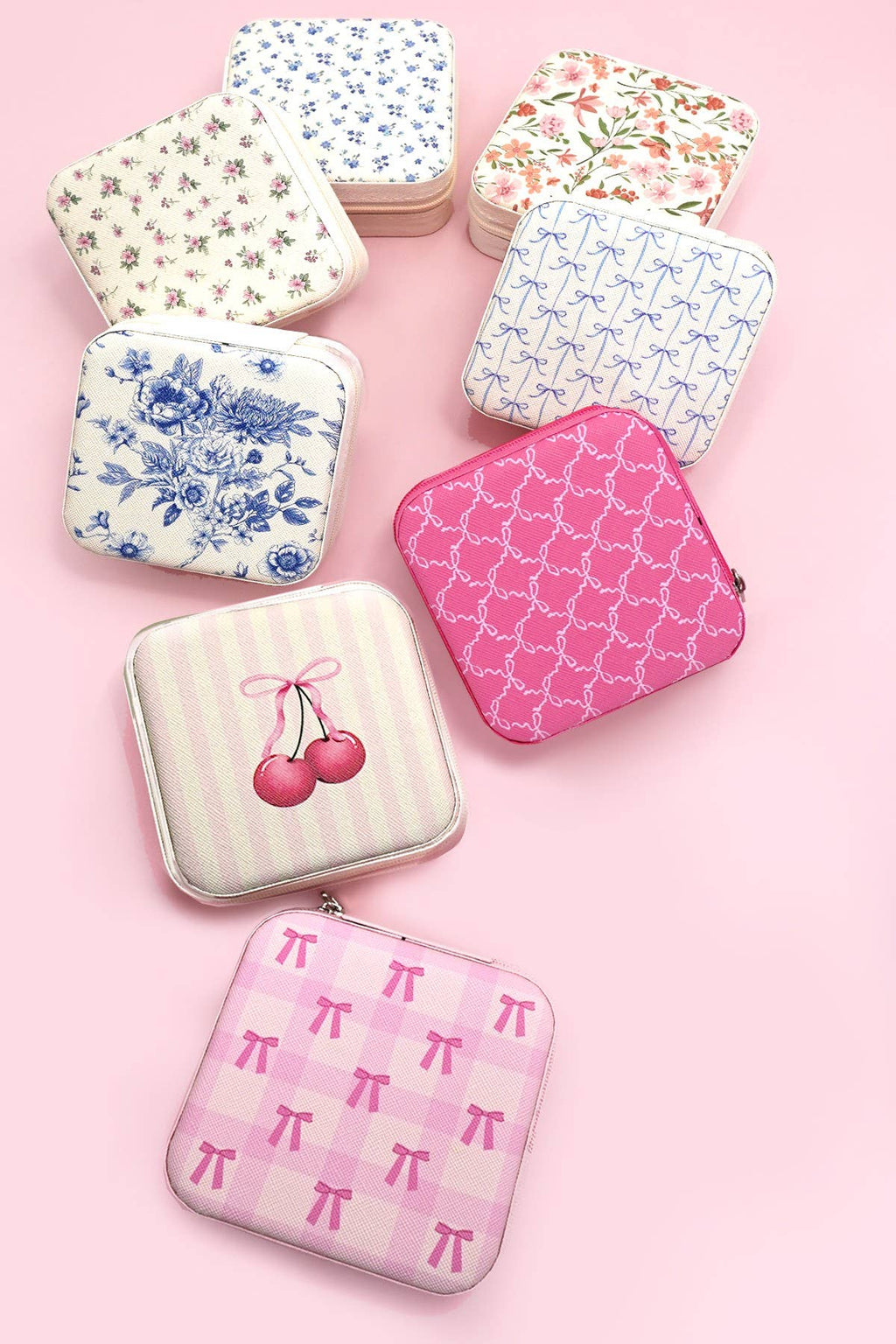DESIGNED JEWELRY ORGANIZER TRAVEL BOX CASE | 40P566: BOW LT PINK