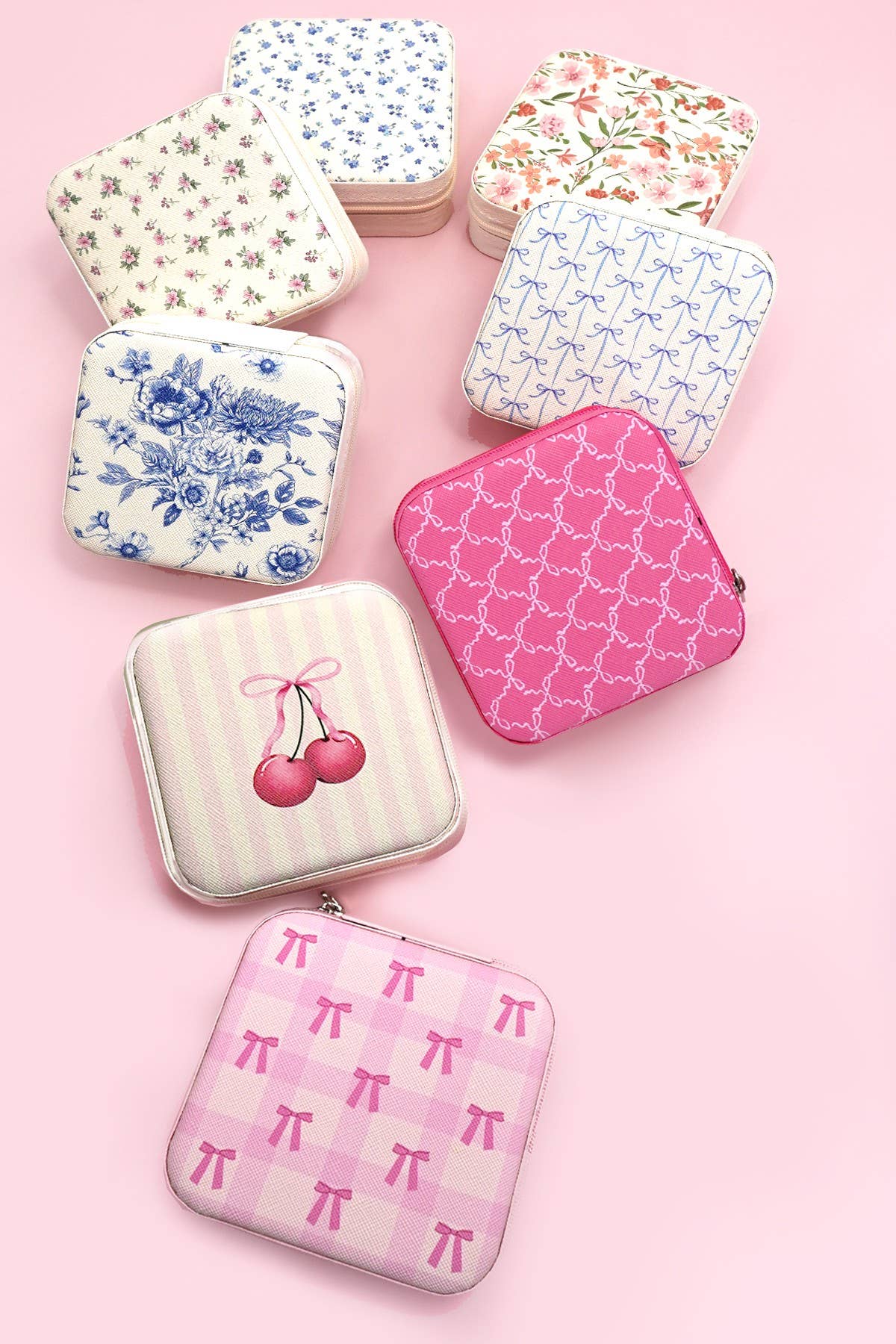 DESIGNED JEWELRY ORGANIZER TRAVEL BOX CASE | 40P566: BOW LT PINK