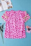 Contrast Layered Ruffle Sleeve Floral Blouse (S-XL): Pink / Missy / S