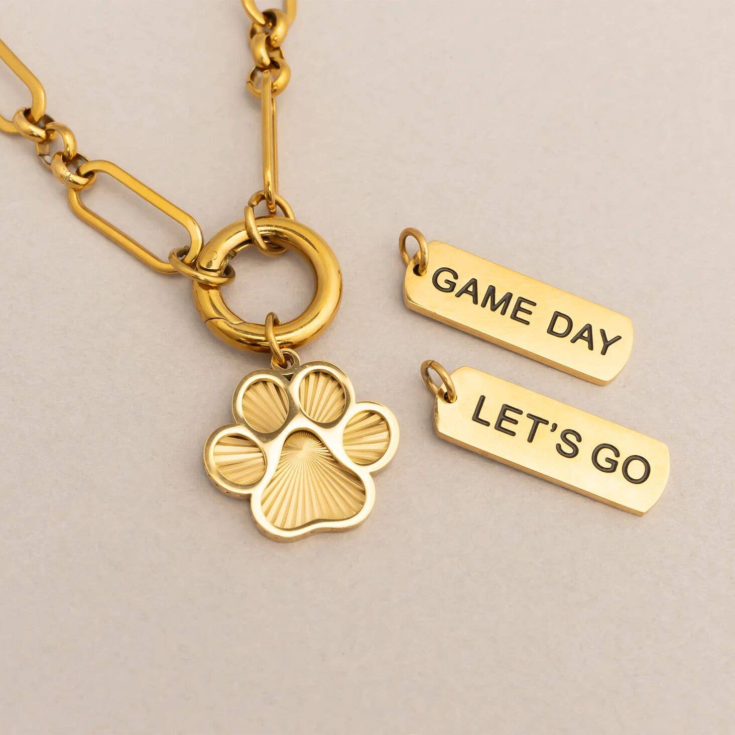 18K Gold PVD Stainless Steel Paw Print Charm: Gold