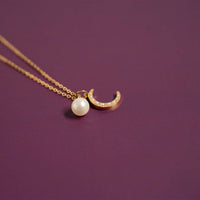 18K Gold PVD Stainless Steel Pearl Beaded Moon Charm: Gold / 15mm