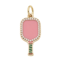 Pearl Studded Pickleball Paddle Charm in Pink