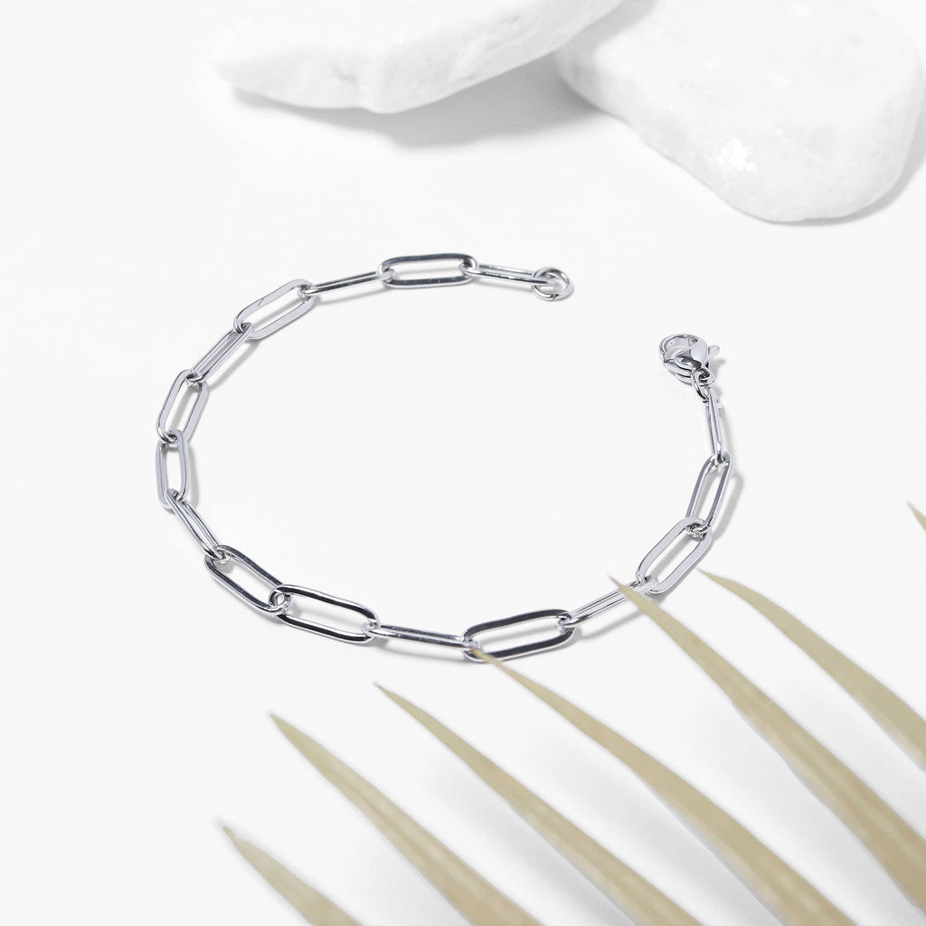 Stainless Steel Paperclip Chain Bracelet: Stainless / 7" Silver Color