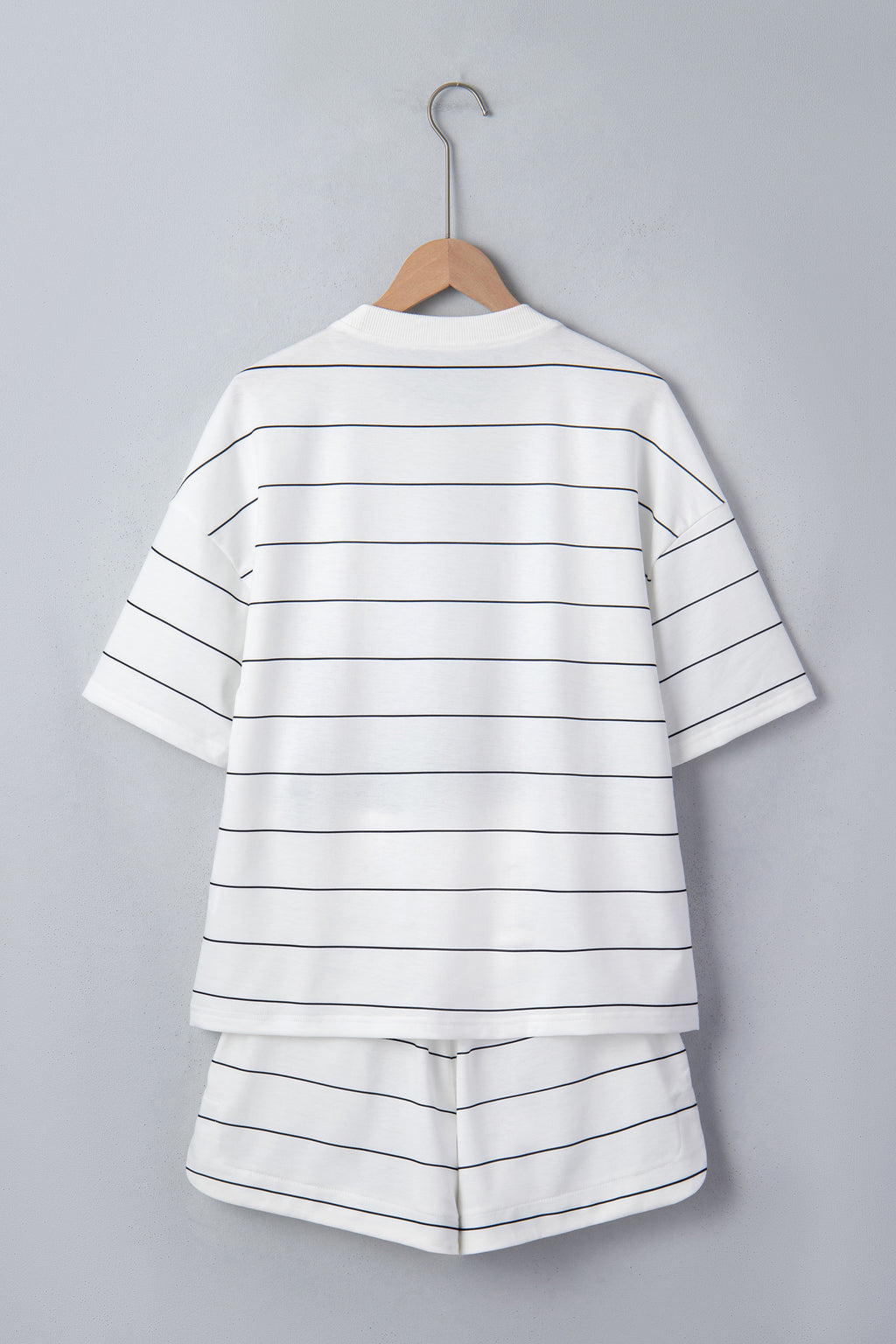 White Stripe Tee Shorts 2pcs Set