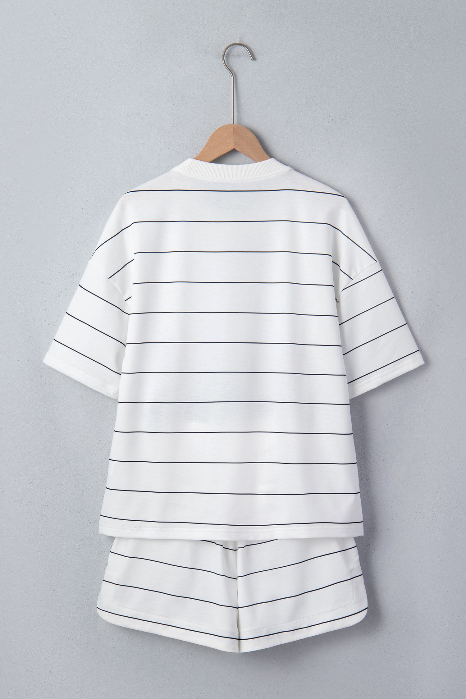 White Stripe Tee Shorts 2pcs Set