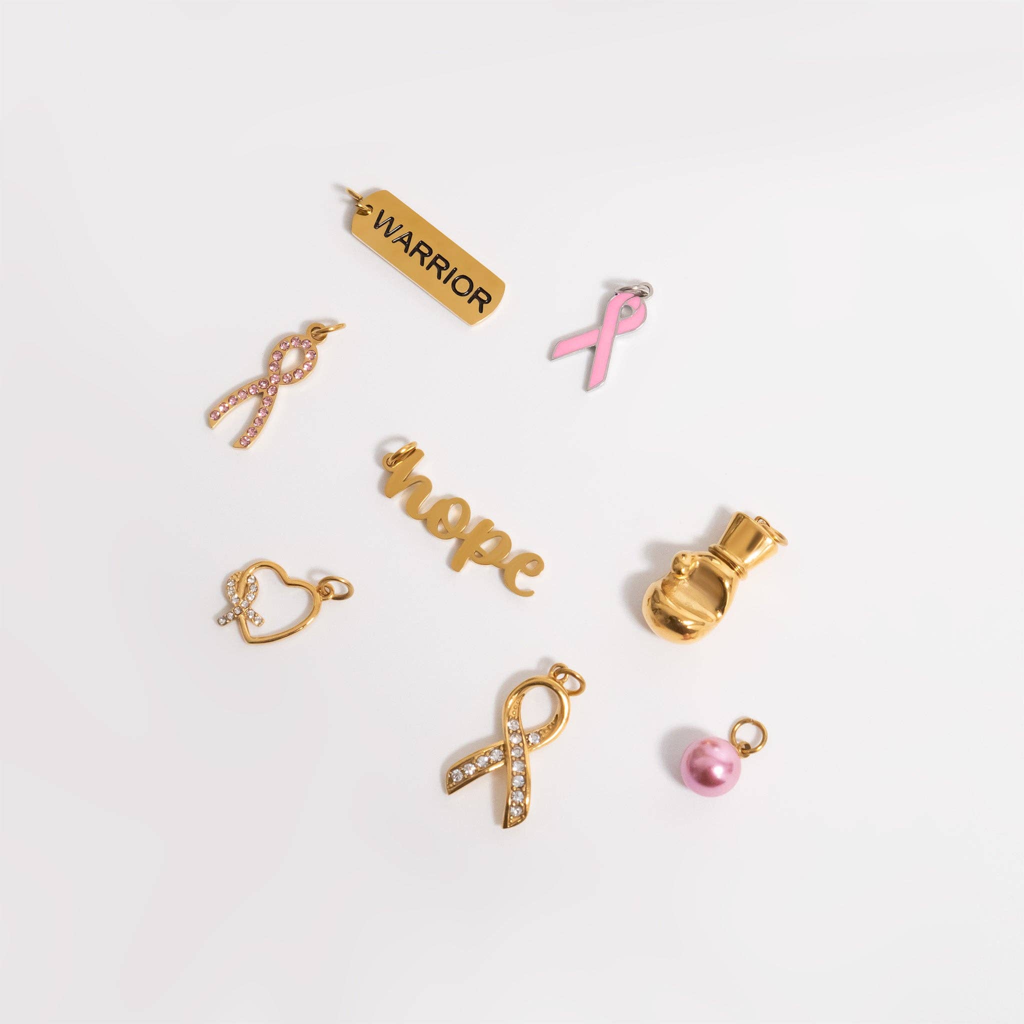 Breast Cancer Awareness Pink Ribbon Charm: Gold