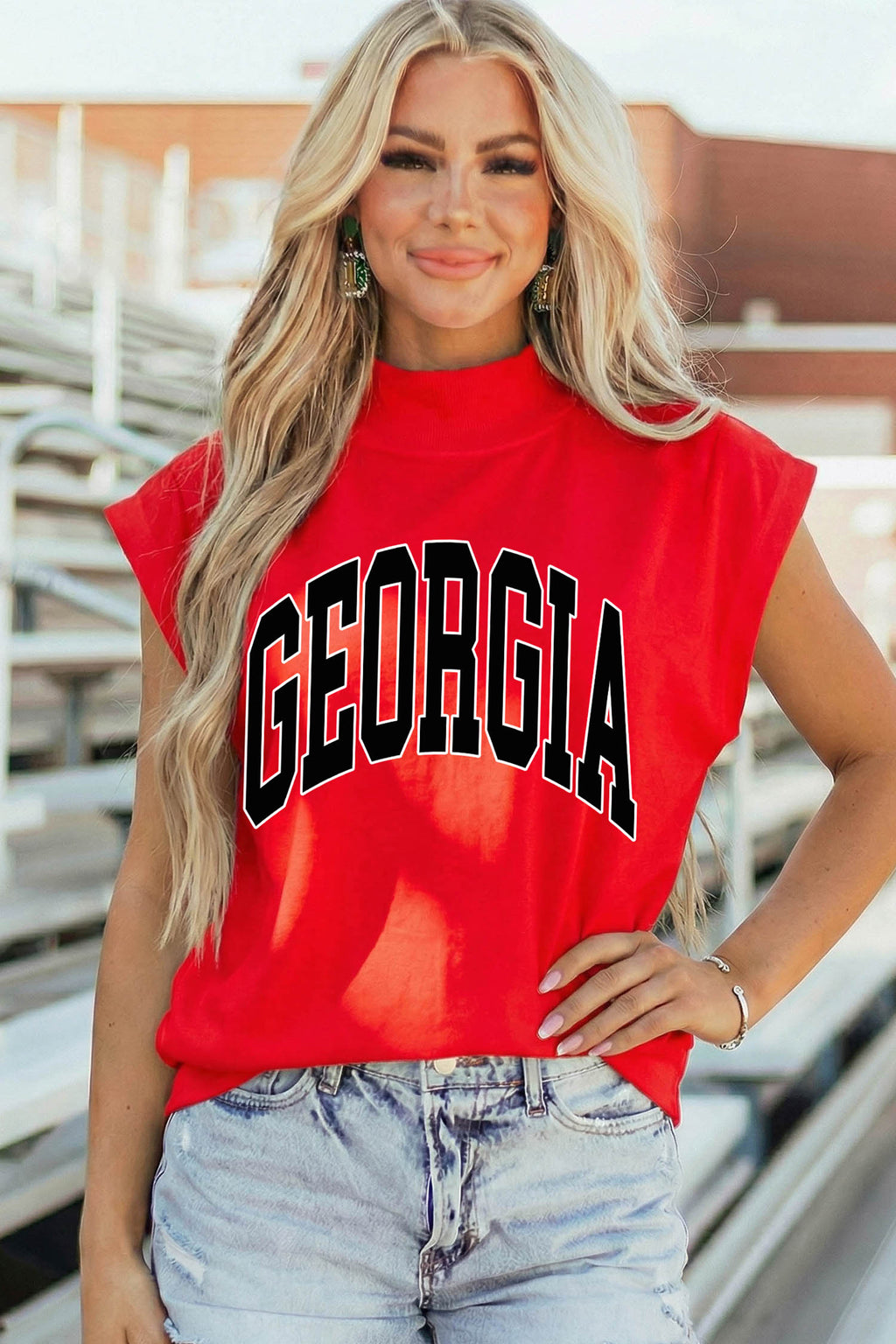 GEORGIA Letter Game Day High Neck Short Sleeve Top