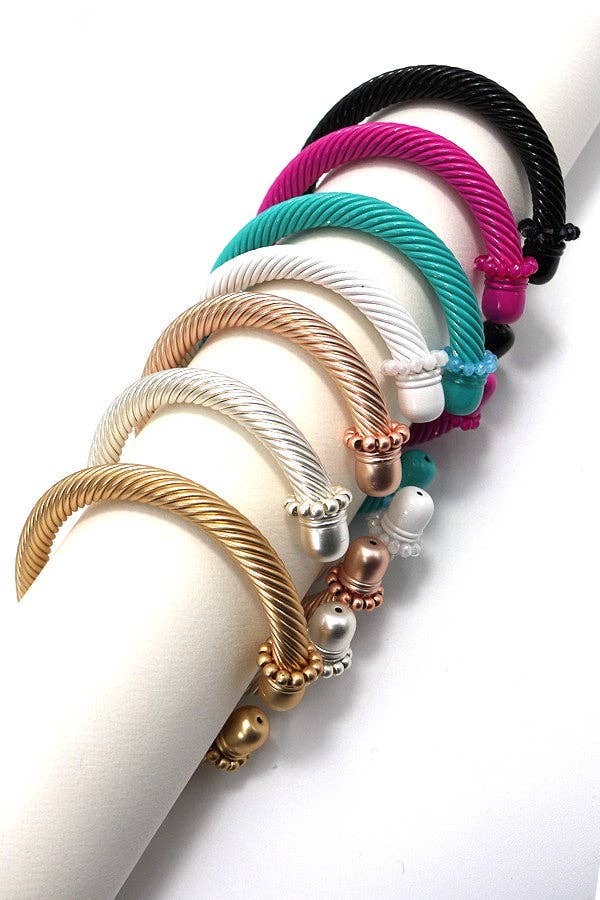 CABLE STONE TEXTURED TUBE CUFF BRACELET | 10B3021005: FUCHSIA