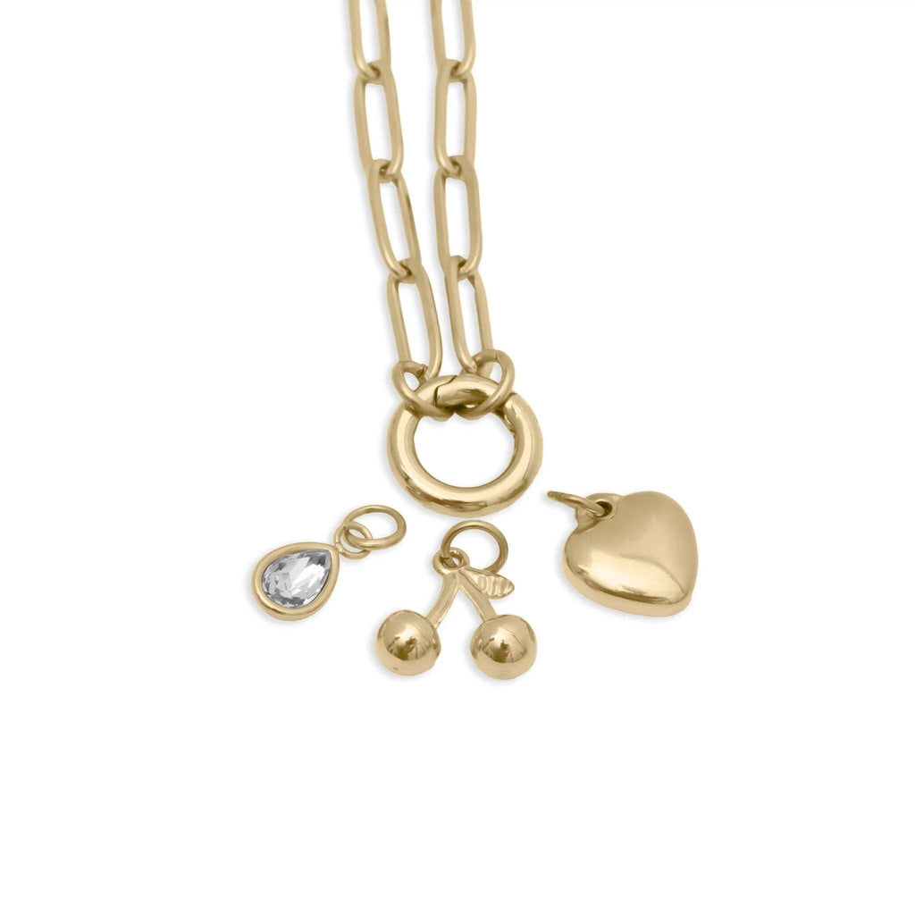 18K Gold Cherry Love Charm Holder Necklace Gift Set: Gold