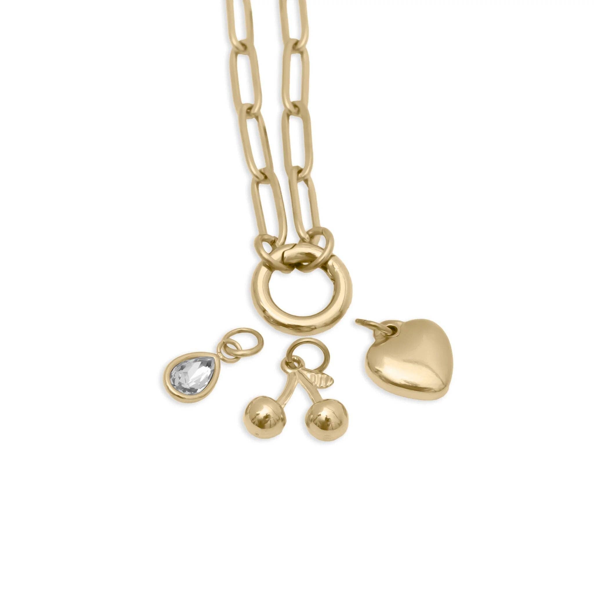18K Gold Cherry Love Charm Holder Necklace Gift Set: Gold
