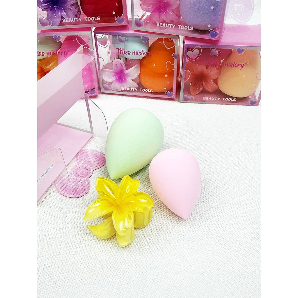 Blending Sponge Set with Cute Flower Hair Claw Clip: MIX COLOR / ONE(12)