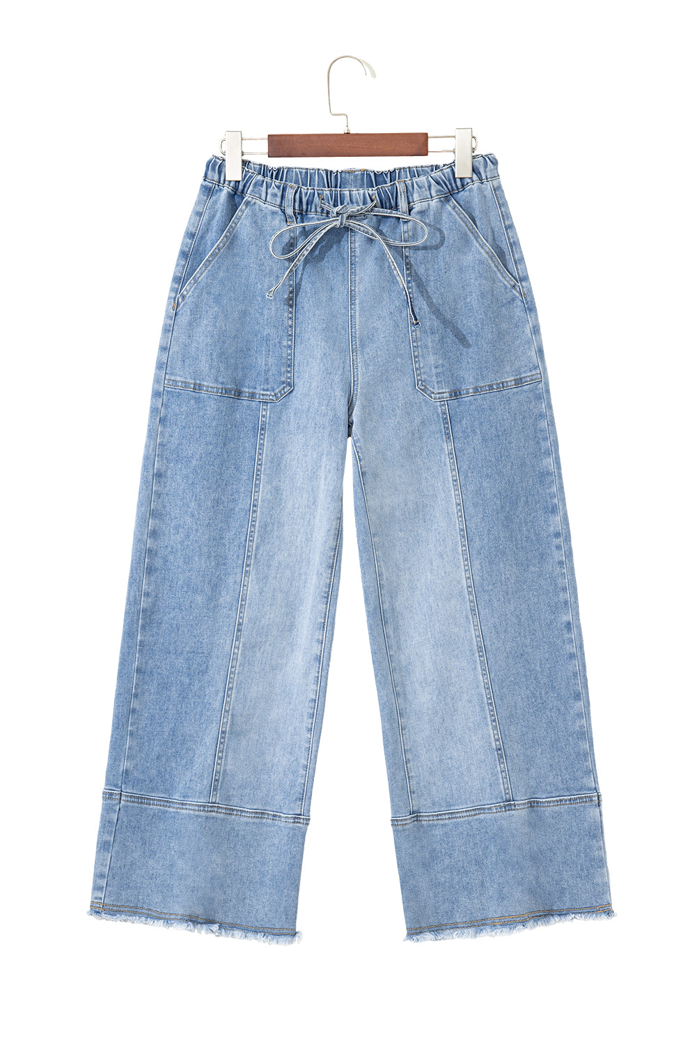 Beau Blue Drawstring Raw Hem Wide Leg Jeans