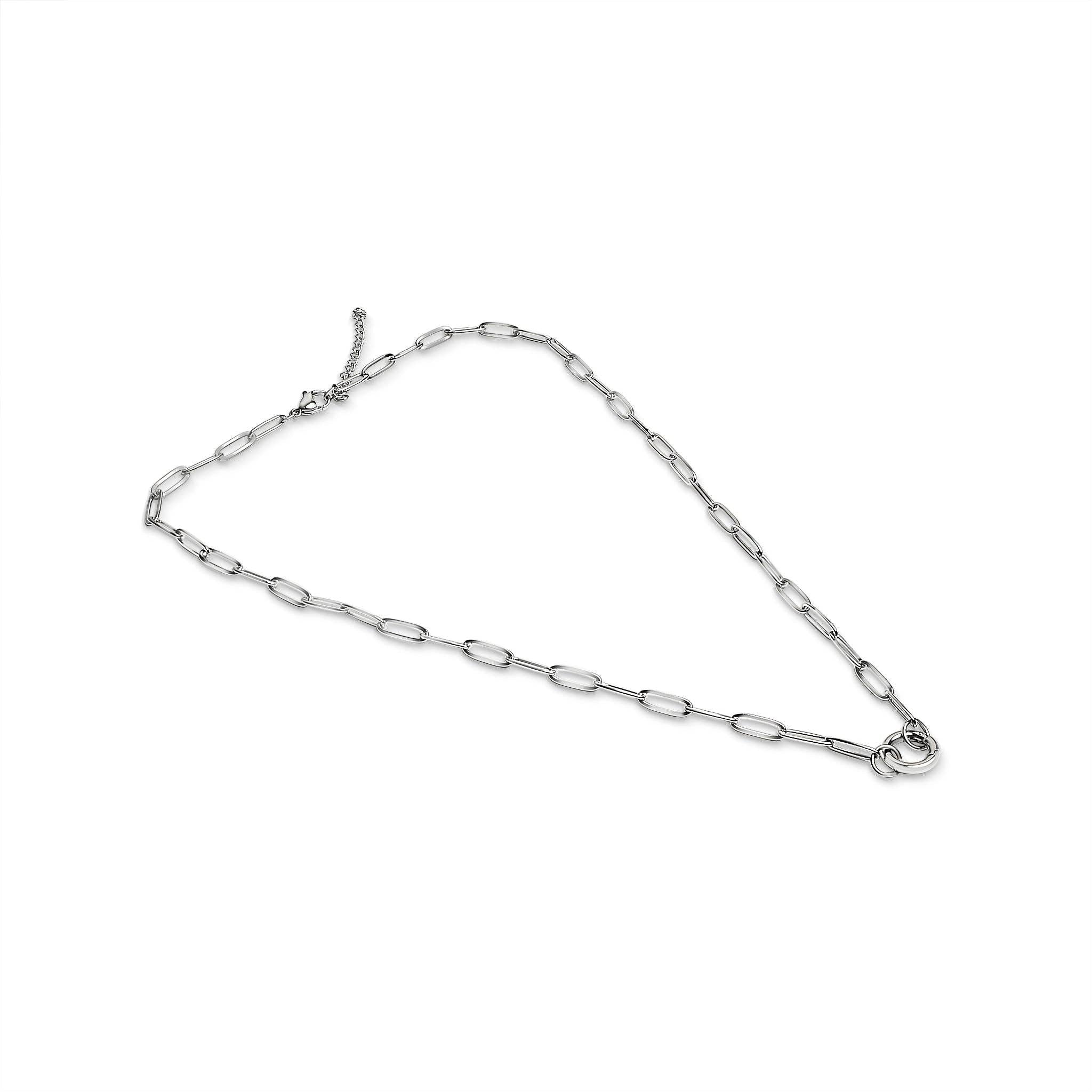 Stainless Steel Paperclip Carabiner Charm Holder Necklace: Stainless / 16"+2"