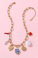 STAINLESS STEEL TARNISH FREE CHARM NECKLACE | 40NK373: GOLD