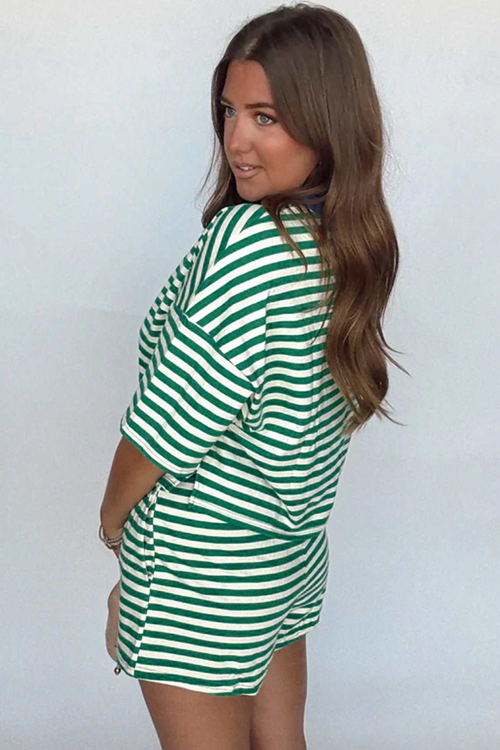 Rose Stripe Casual Short Set