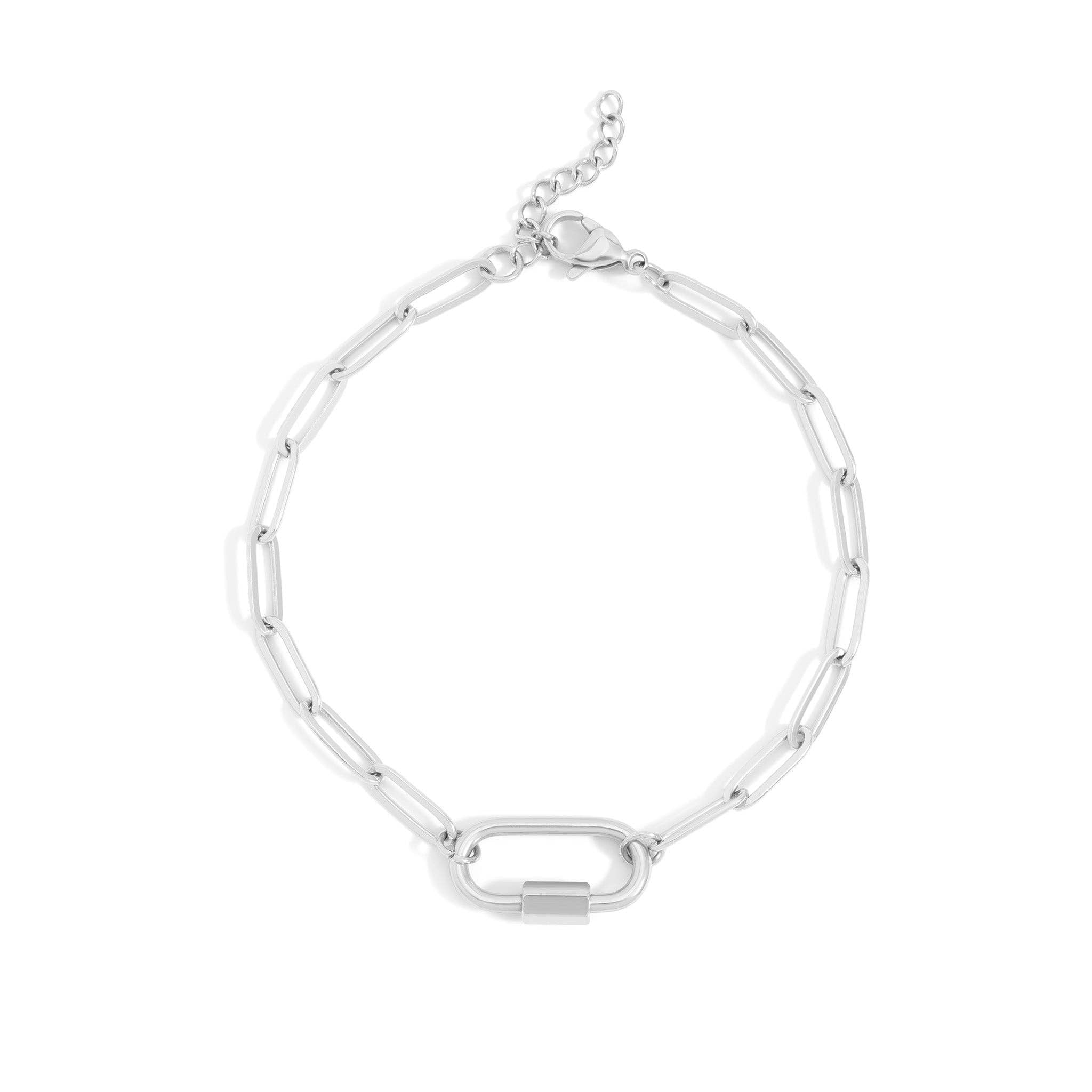 18K Gold PVD Stainless Steel Paperclip Carabiner Bracelet: Gold