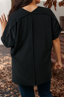Plus Size Seamed Back High Low Hem V Neck Cuffed Sleeve Tee: Green / Plus Size / 4X
