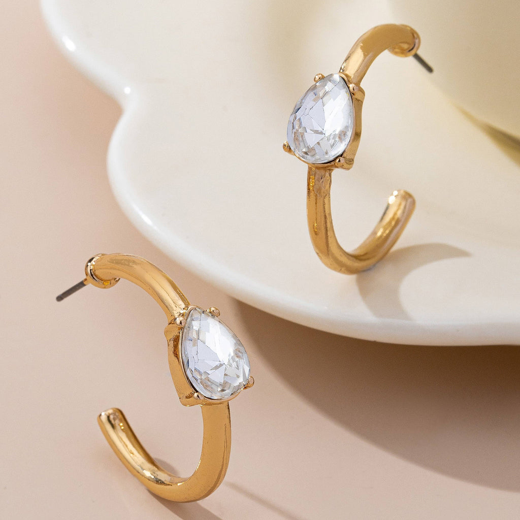 Solitaire Crystal Gold Hoop Earrings | 80E61640: GOLD