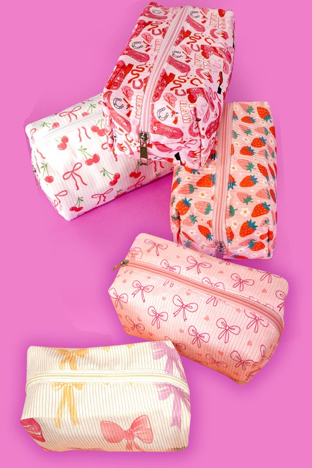 STRAWBERRY WESTERN BOW MAKEUP COSMETIC POUCH BAG | 40P544: RED STRAWBERRY