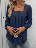 Square Neck Long Sleeve T-Shirt for Women: Pink / 95%polyester+5%spandex / L