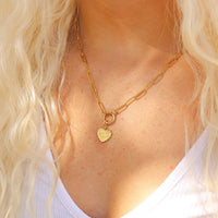 Stainless Steel Paperclip Carabiner Charm Holder Necklace: Gold / 16"+2"