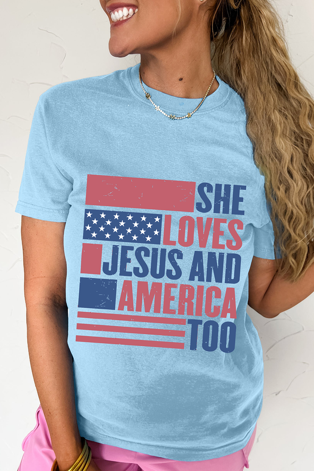 Light Blue AMERICA Patriotic T Shirt