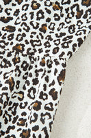 Khaki Plus Size Button V Neck Leopard Print Puff Sleeve Loose Mini Dress
