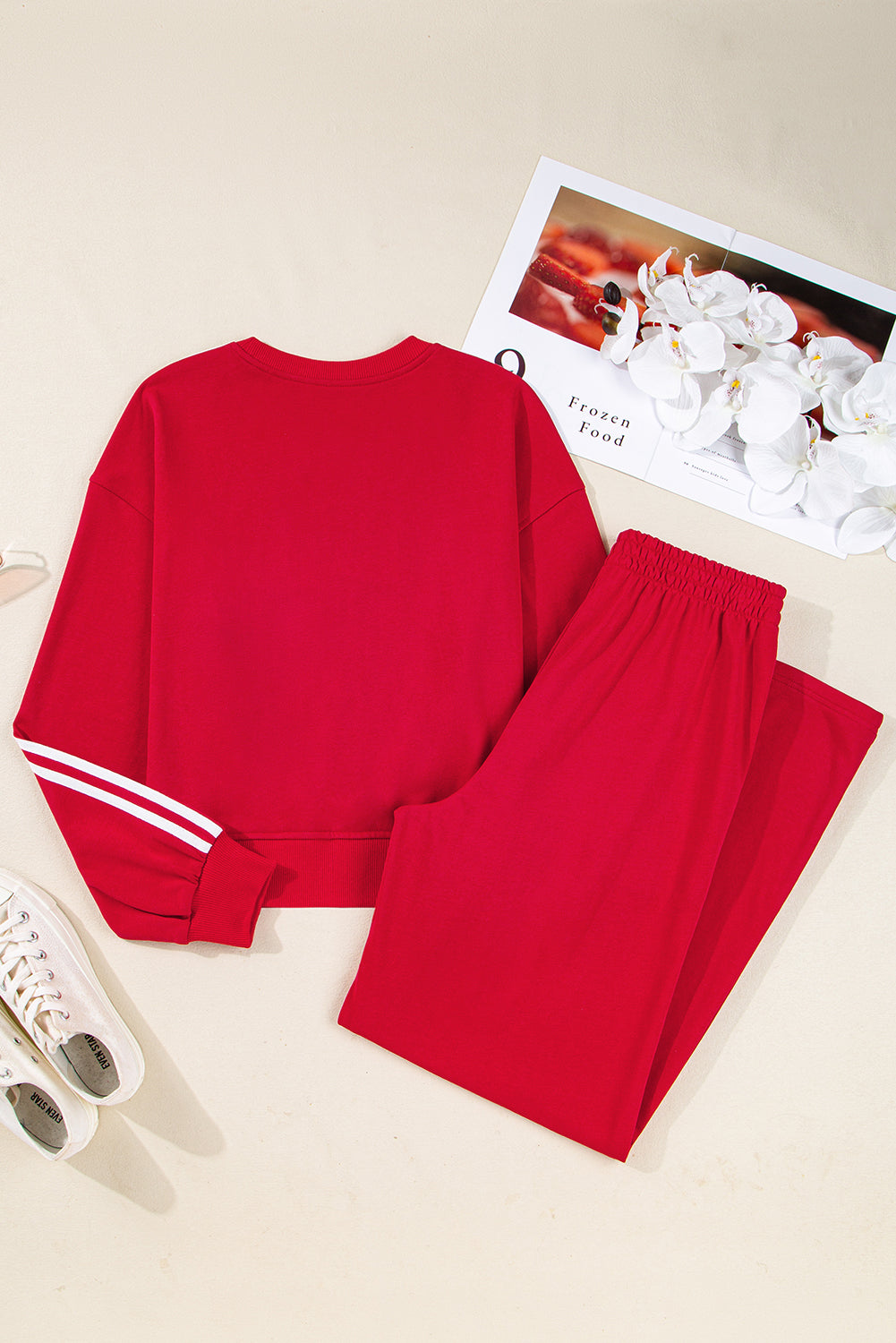 Fiery Red Pullover Wide Leg Pants 2pcs Outfit