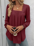 Square Neck Long Sleeve T-Shirt for Women: Pink / 95%polyester+5%spandex / L