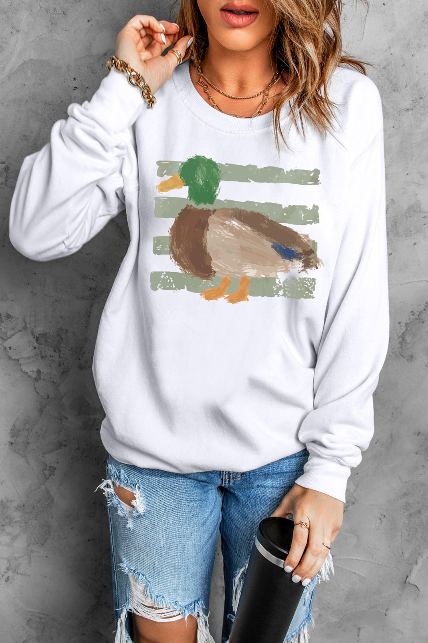 White Western Duck Graphic Sweatshirt