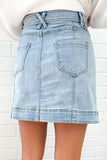 Beau Blue Exposed Seam Detail A-line Denim Mini Skirt with Pockets