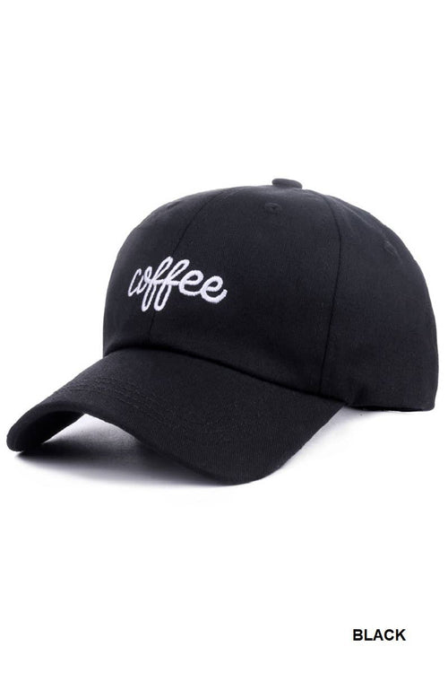 ',,..._ Coffee” Embroidered Cotton Cap: MOCHA-181153 / OS