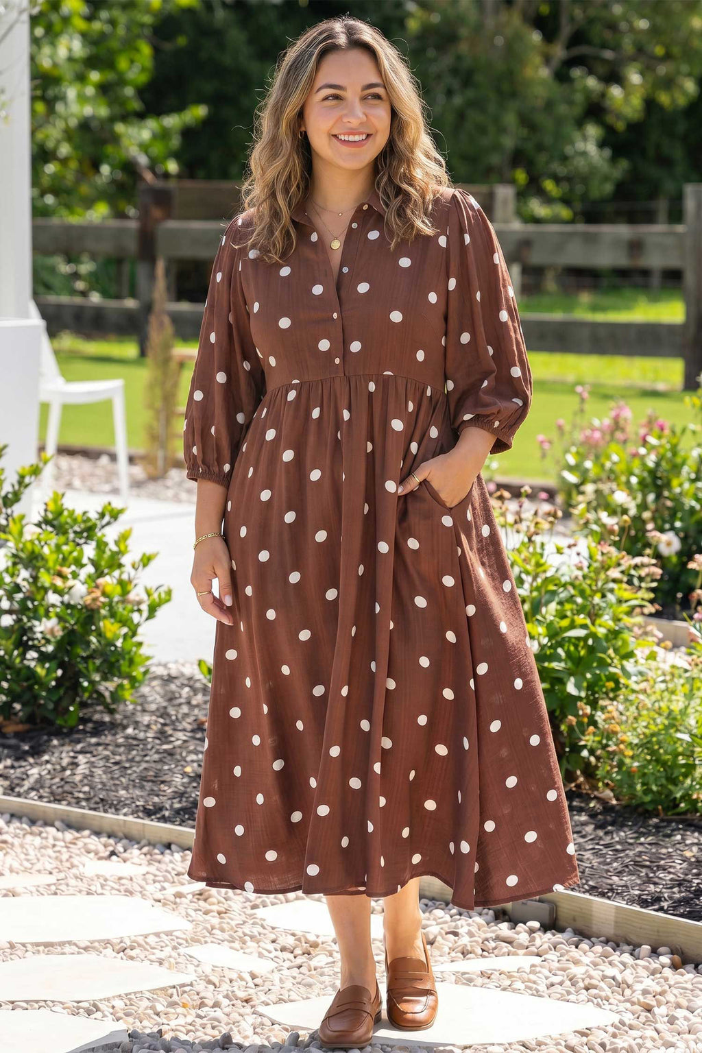 Brown Polka Dot Plus Size Dress