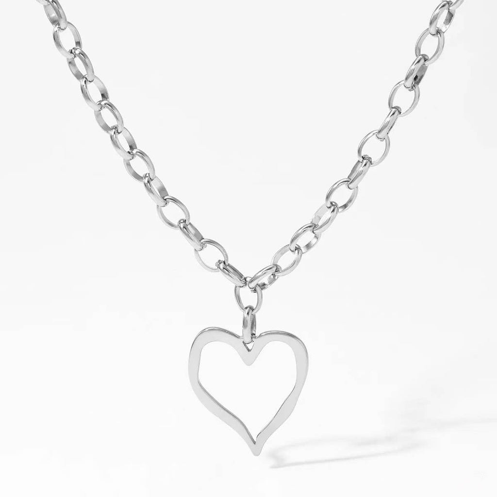 18K STAINLESS STEEL TARNISH FREE HEART NECKLACE | 40NK9564: Silver