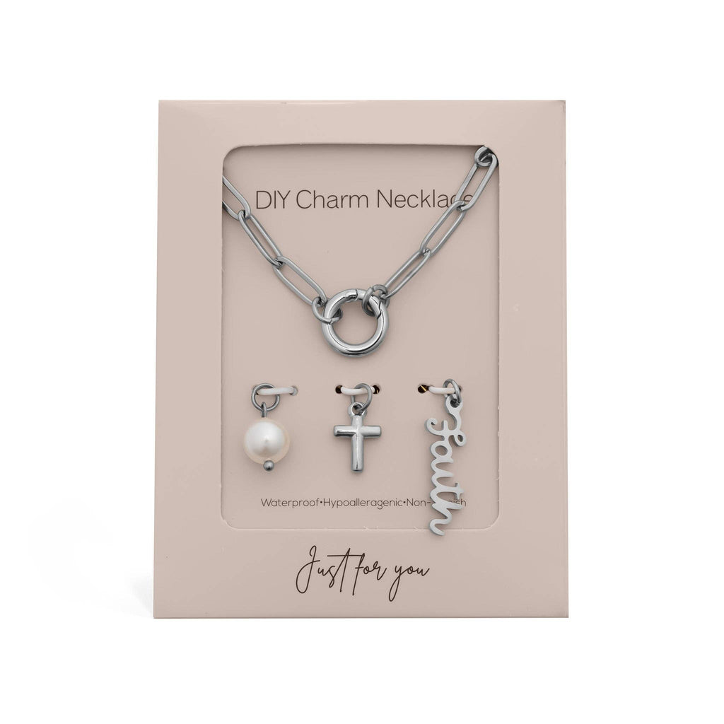 Gold Stainless Steel Faith Charm Holder Necklace Gift Set: Stainless