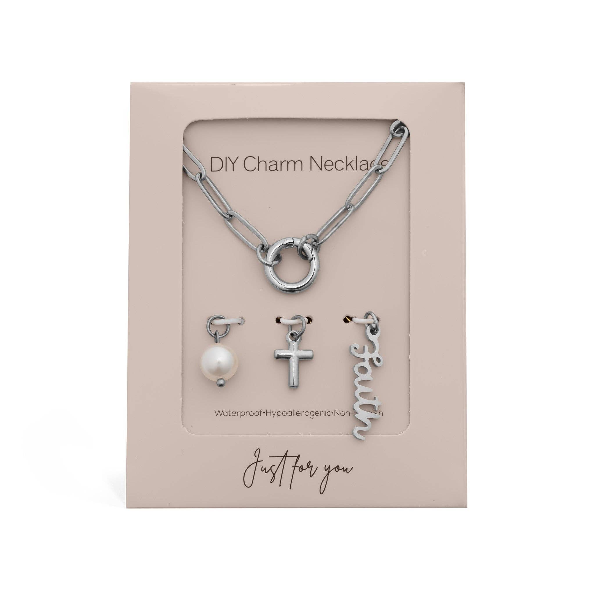 Gold Stainless Steel Faith Charm Holder Necklace Gift Set: Stainless