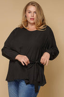 Pleione Plus Size Self-Tie Wrap Front Blouse: Royal Blue / 3X